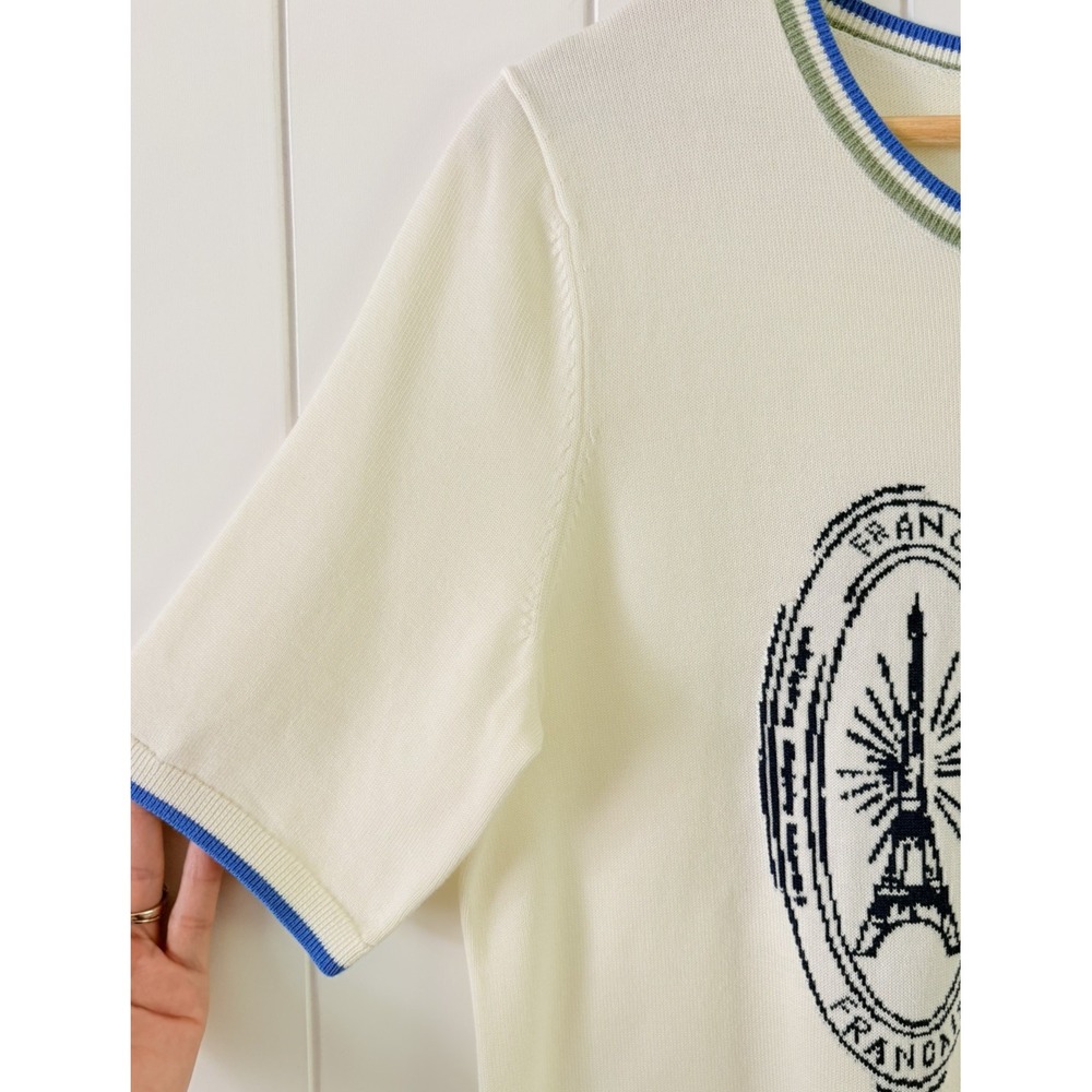 Talbots Stamp Whimsy Top France Great Britain Italy Size M Euro Summer Coastal - Picture 5 of 10